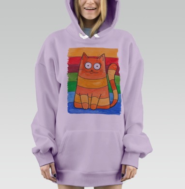 Милая рыжая полосатая кошка в акварели, Hoodie Mjhigh Dig Mel, Fiolet, утепленная