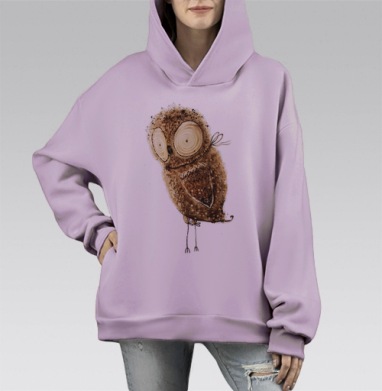 Милая сова в уникальном графическом стиле, Hoodie Mono Fiolet, оверсайз, утепленная