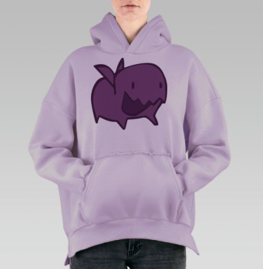 Милый фиолетовый мультяшный монстрик – радость в деталях, Hoodie Oversize Fiolet, утепленная
