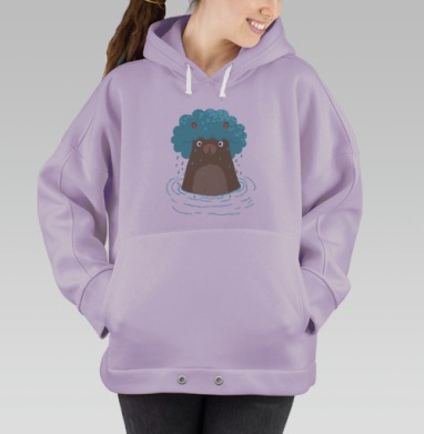 Милый медведь с голубой кудрявой шапкой в воде, Hoodie Oversize Fiolet