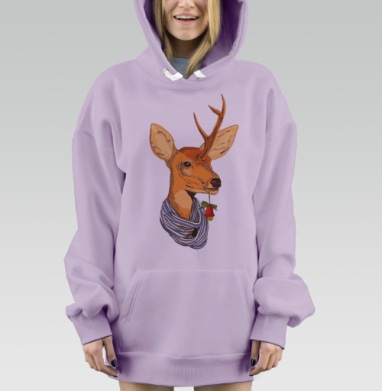 Милый олень в зимнем шарфе с колокольчиками, Hoodie Mjhigh Dig Mel, Fiolet, утепленная