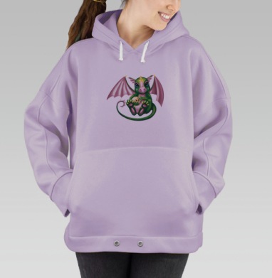 Милый зеленый дракончик с человеческим черепом в лапках, Hoodie Oversize Fiolet