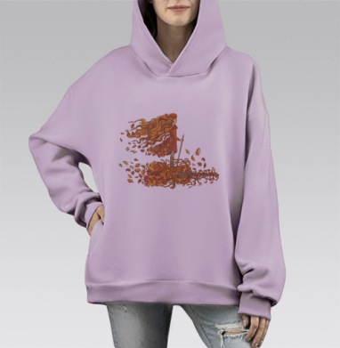 Мисс Осень, Hoodie Mono Fiolet, оверсайз, утепленная