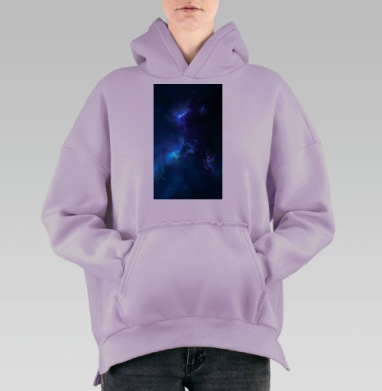 Мистическая космическая сцена в синих и фиолетовых тонах, Hoodie Oversize Fiolet, утепленная