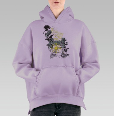 Мистический коллаж с херувимами и тайным знанием оккультный гранж, Hoodie Oversize Fiolet, утепленная