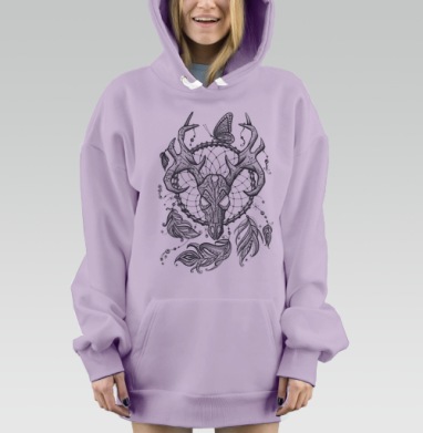 Мистический ловец снов с черепом и рогами, Hoodie Mjhigh Dig Mel, Fiolet, утепленная