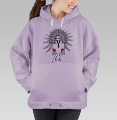 Мистический персонаж с венком из перьев и черепом, Hoodie Oversize Fiolet