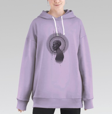 Мистический профиль с ловцом снов — графика и глубина, Hoodie Long Oversize Fiolet