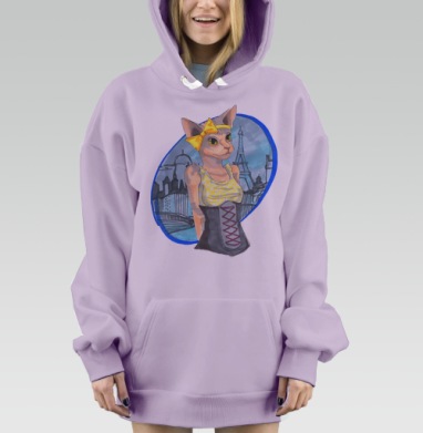 Модная кошка-сфинкс в парижском стиле, Hoodie Mjhigh Dig Mel, Fiolet, утепленная