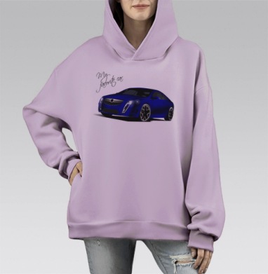 Моё любимое авто, Hoodie Mono Fiolet, оверсайз, утепленная