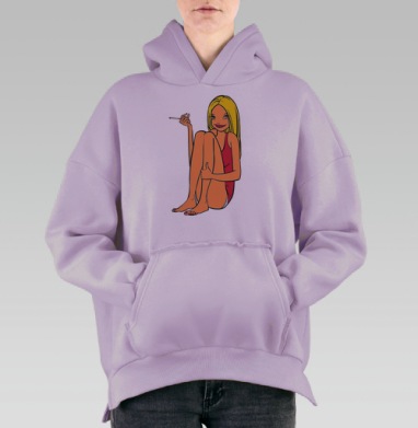 Молодая блондинка с сигаретой в красном топе героиновый шик, Hoodie Oversize Fiolet, утепленная