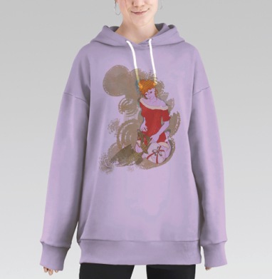 Молодая женщина с рыжим волосами и крошечным драконом на коленях, Hoodie Long Oversize Fiolet