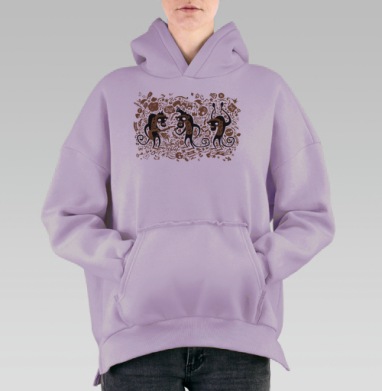 Monkeys and music / Обезьяны и музыка, Hoodie Oversize Fiolet, утепленная