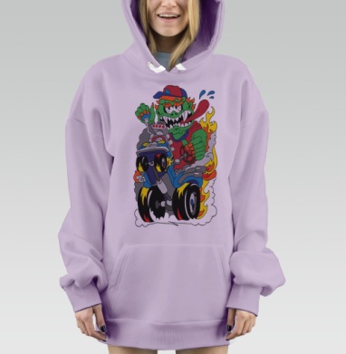 Монстр-гонщик с огненным болидом в мультяшном стиле, Hoodie Mjhigh Dig Mel, Fiolet, утепленная