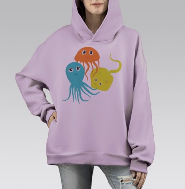 Морские друзья, Hoodie Mono Fiolet, оверсайз, утепленная