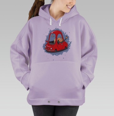 Мужчина в крошечном красном автомобиле показывает агрессивный жест, Hoodie Oversize Fiolet