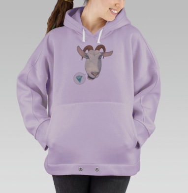 Мультяшная голова козы с сияющим бриллиантом, Hoodie Oversize Fiolet
