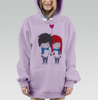 Мультяшная иллюстрация романтической любви, Hoodie Mjhigh Dig Mel, Fiolet, утепленная