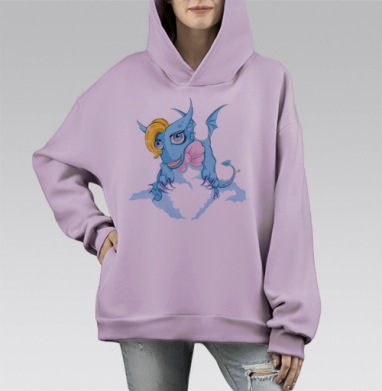 Мультяшный фантастический ящер Кокетливая маленькая дракониха, Hoodie Mono Fiolet, оверсайз, утепленная