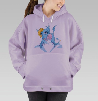 Мультяшный фантастический ящер Кокетливая маленькая дракониха, Hoodie Oversize Fiolet