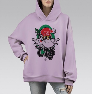 Мультяшный зимний персонаж слушает веселую музыку Крутой Санта Клаус, Hoodie Mono Fiolet, оверсайз, утепленная