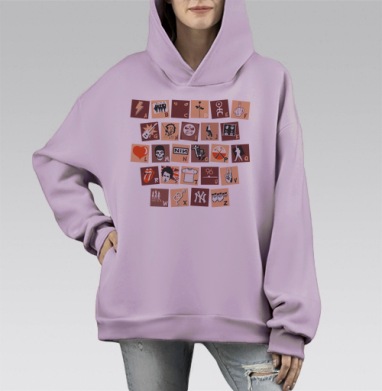 Музыкальный алфавит рок и поп легенды культовости, Hoodie Mono Fiolet, оверсайз, утепленная