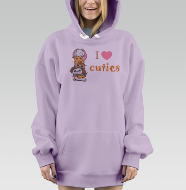 Мягкие милые животные «I ❤️ CUTIES» для детей, Hoodie Mjhigh Dig Mel, Fiolet, утепленная