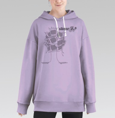 Нагромождение телевизоров с проводами формирующее голову человека, Hoodie Long Oversize Fiolet