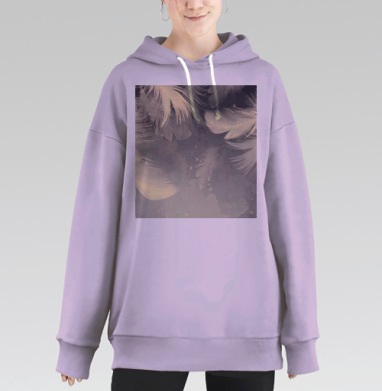 Нежное падение белых перьев на светлом фоне, Hoodie Long Oversize Fiolet