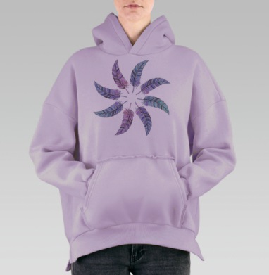 Нежные перья из фиолетово-голубой палитры, Hoodie Oversize Fiolet, утепленная