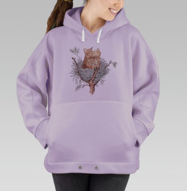 Обнимающиеся Котята в Гнезде на Ветках, Hoodie Oversize Fiolet
