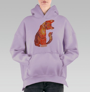 Огненный кот с наклоном головы, Hoodie Oversize Fiolet, утепленная