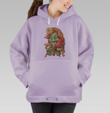 Оригинальный арт-принт с зомби-девушкой и сердцем, Hoodie Oversize Fiolet