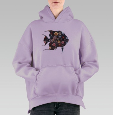 Орнаментальная рыба, Hoodie Oversize Fiolet, утепленная