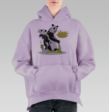 Панда на самокате с ироничной надписью, Hoodie Oversize Fiolet, утепленная