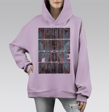 Phone / Телефон, Hoodie Mono Fiolet, оверсайз, утепленная