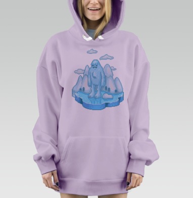 Пиксельный грустный йети на тающем айсберге, Hoodie Mjhigh Dig Mel, Fiolet, утепленная