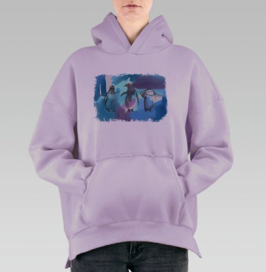 Пингвины на льду, Hoodie Oversize Fiolet, утепленная