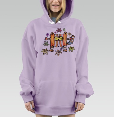Playful Cat Burst / Игривый кот излучает маленьких котов кошачий вихрь радости, Hoodie Mjhigh Dig Mel, Fiolet, утепленная