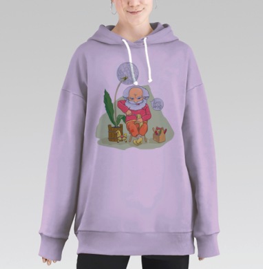Пожилой мастер чинит игрушку с душой, Hoodie Long Oversize Fiolet