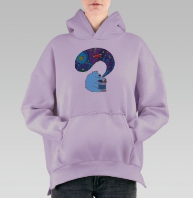 Полярный медведь и космическая вселенная в банке, Hoodie Oversize Fiolet, утепленная