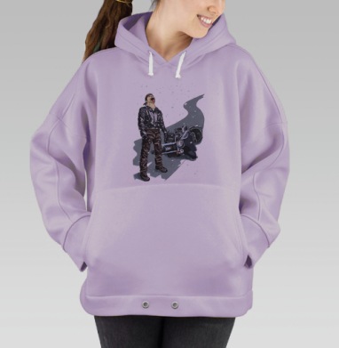 Позитивный байкер ловит снежинки с упавшим мотоциклом, Hoodie Oversize Fiolet