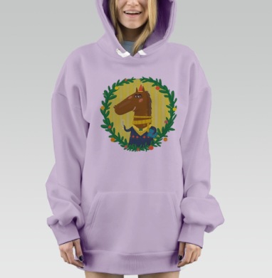 Праздничный конь в новогоднем венке, Hoodie Mjhigh Dig Mel, Fiolet, утепленная