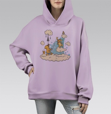 Прогулка в облаках, Hoodie Mono Fiolet, оверсайз, утепленная