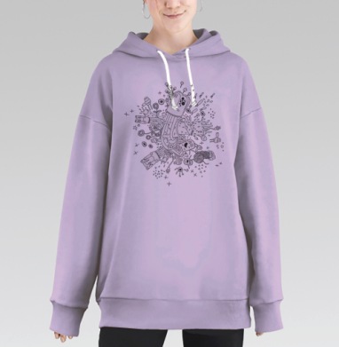 Психоделический взрыв сознания в сюрреалистичном дудлинге, Hoodie Long Oversize Fiolet