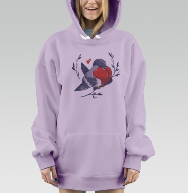 Птичка с красным животом и сердечком, Hoodie Mjhigh Dig Mel, Fiolet, утепленная