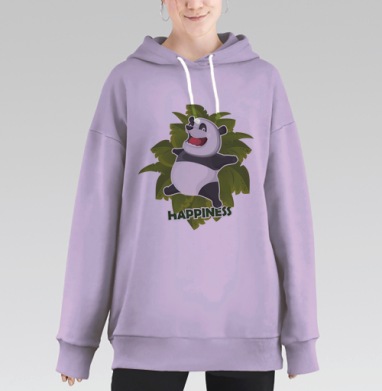 Радостная панда в прыжке / Joyful Panda HAPPINESS Счастье Радость, Hoodie Long Oversize Fiolet