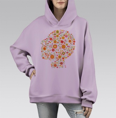 Расцветание человеческого сознания красочным садом в голове, Hoodie Mono Fiolet, оверсайз, утепленная