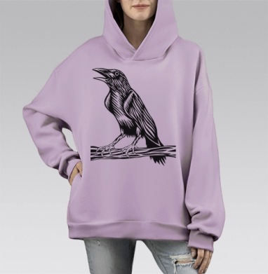 Raven / Ворон, Hoodie Mono Fiolet, оверсайз, утепленная