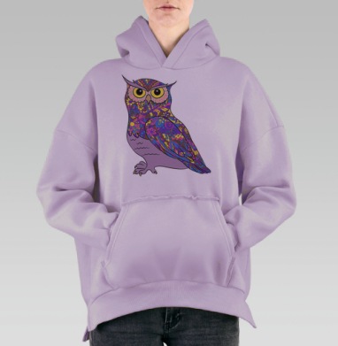 Разноцветная сова, Hoodie Oversize Fiolet, утепленная